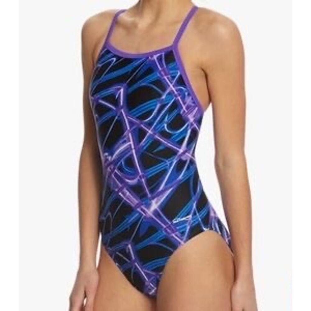 Waterpro Lightning Thin Strap Violet Purple One Piece Swimsuit Size 32 - Picture 9 of 9